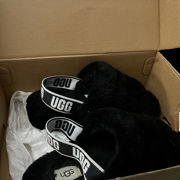 Ugg Fluff Yeah Slide, wedge slipper/sandal. Black, size 8. - Picture 5 of 7